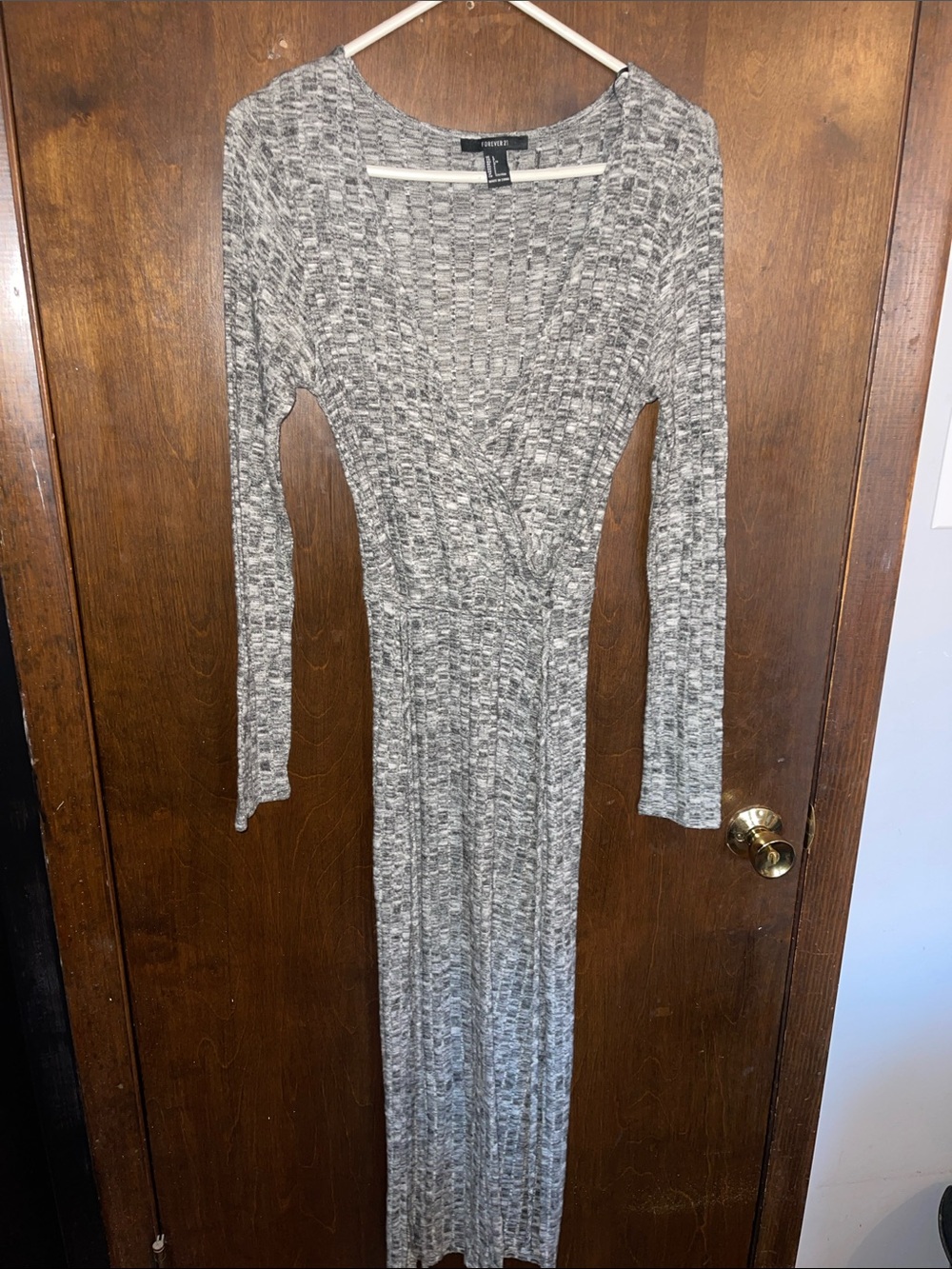 Forever 21 Marled Gray Long Sleeve Ribbed Maxi Dress
